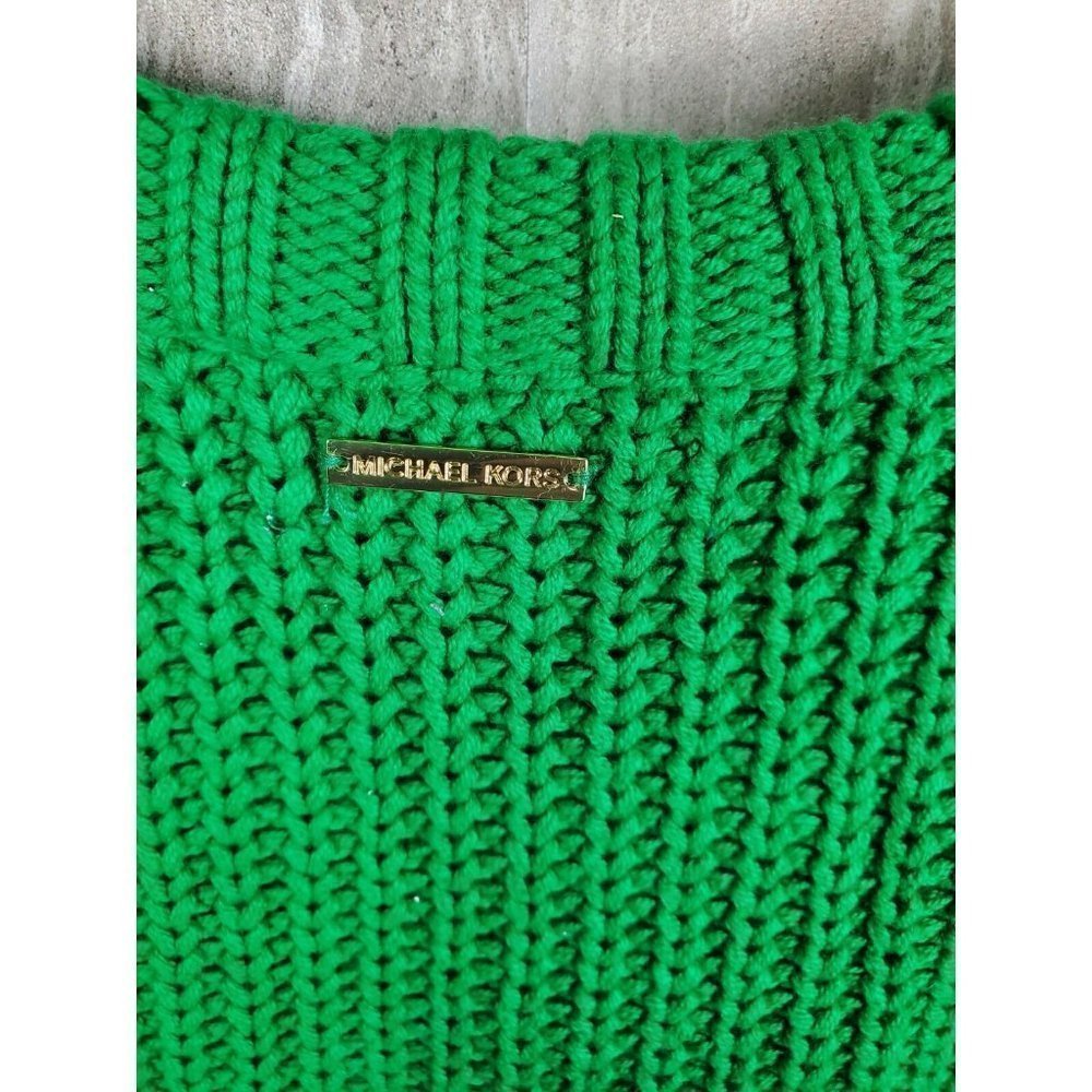COPY - MICHAEL KORS Gold Stud Detail Dark Green Sweater Knit Top Size Large - Picture 3 of 11